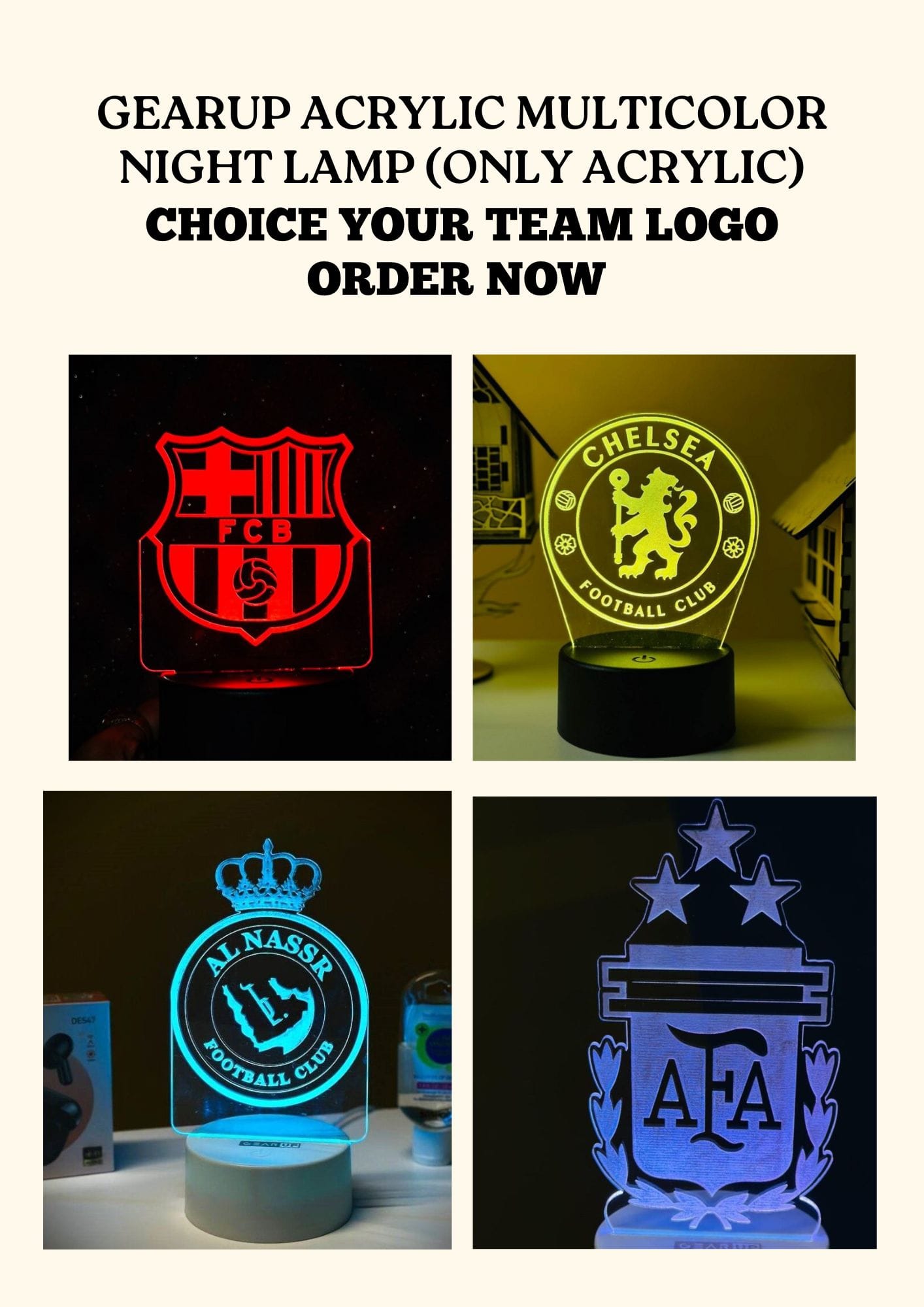 GearUP Acrylic Multicolor Night Lamp  Football Logo(Only Acrylic)