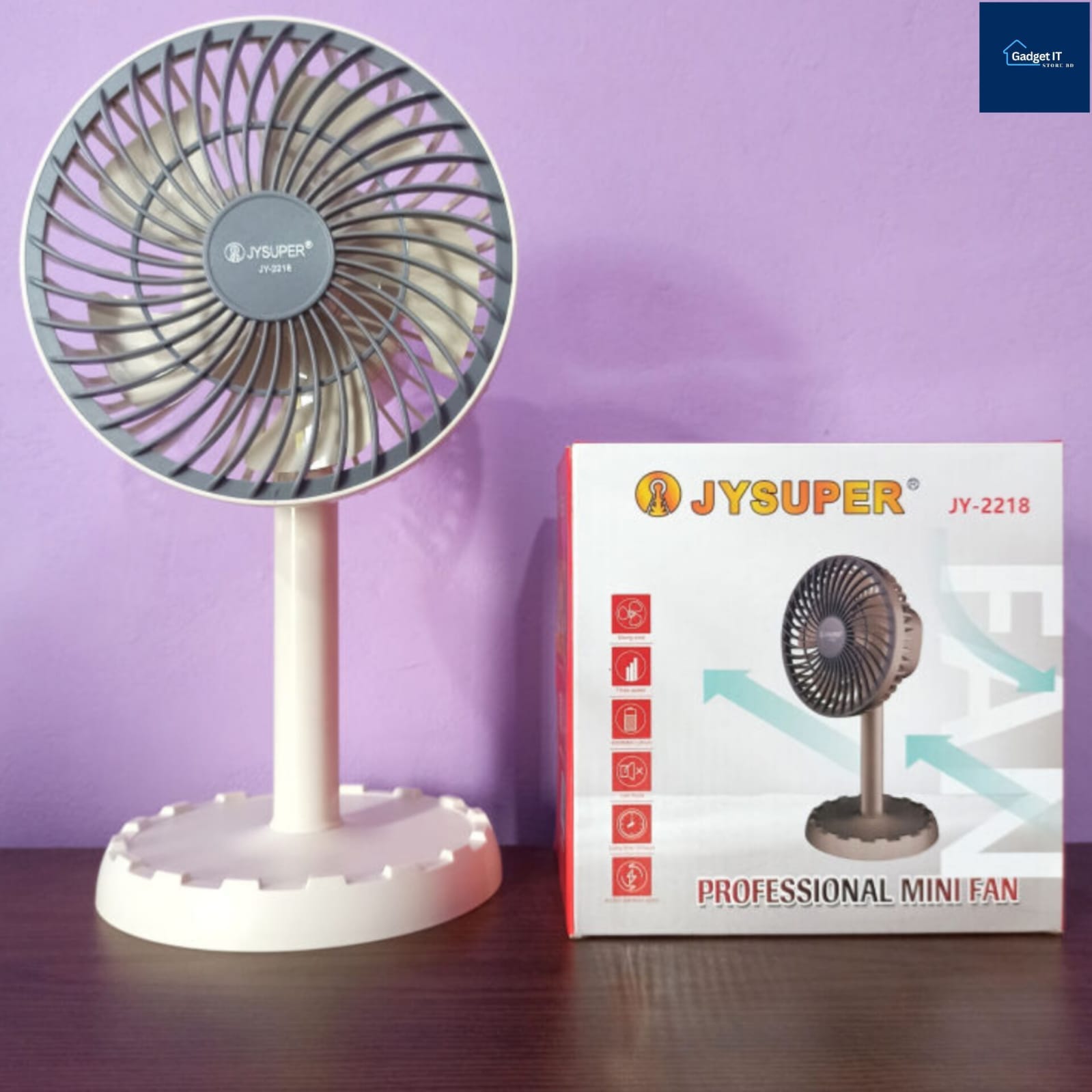 JYSUPER JY-2215 Folding Rechargeable Fan With LED Light – Random Color
