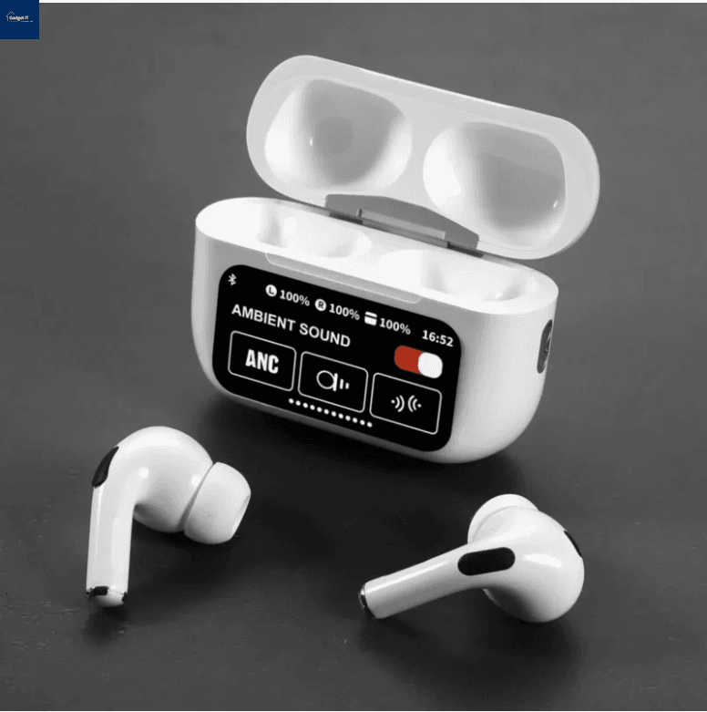 A9 Pro ANC Touch Screen Display Earbuds – White Color