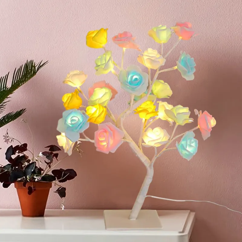 Tabletop Bonsai Tree,LED Rose Flower Tree,Table Rose Tree Lights Girls Gift for Mom Birthday Wedding Christmas Valentine's Day Party Decor