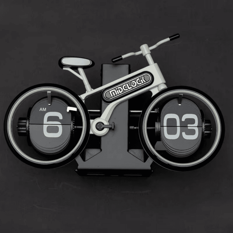 MidClock HY-F117 Unique Bicycle Vintage Flip Desk Clock – White +Black Color